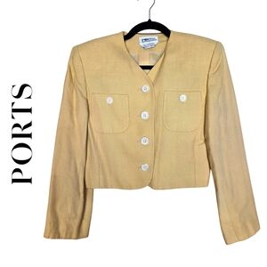 Vintage Ports International Butter Yellow Crop Blazer With Shoulder Pads